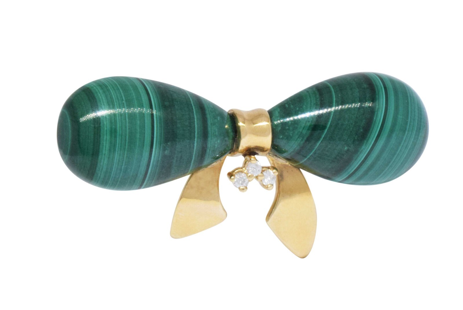 Bow Tie Pin 14k Yellow Gold Diamond & Malachite