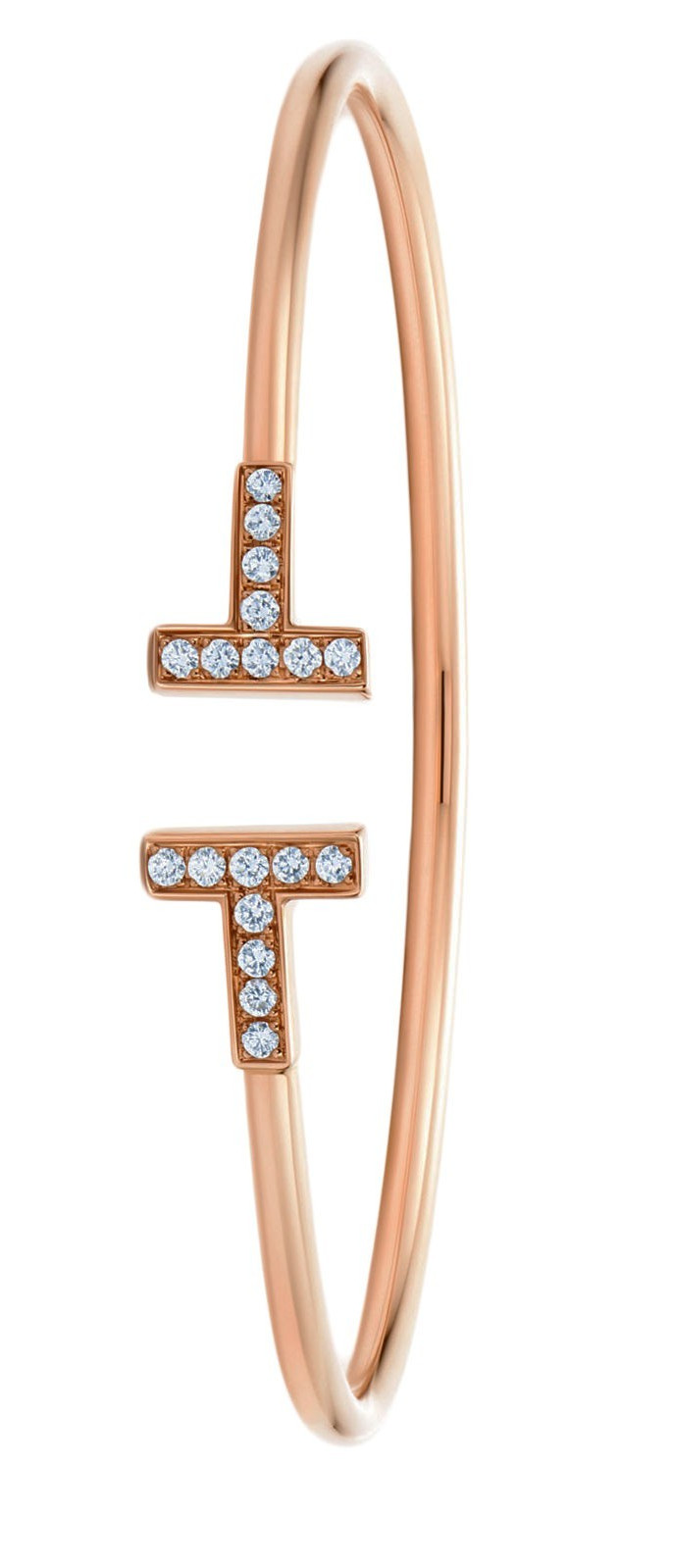 Tiffany & Co. Tiffany T Diamond Wire Bracelet 18k Rose Gold Size Medium