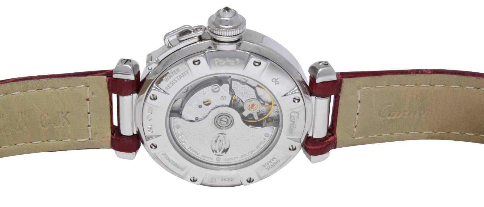Cartier Pasha 32mm 18K White Gold Diamond Grid Dial Ladies Automatic Watch 2528