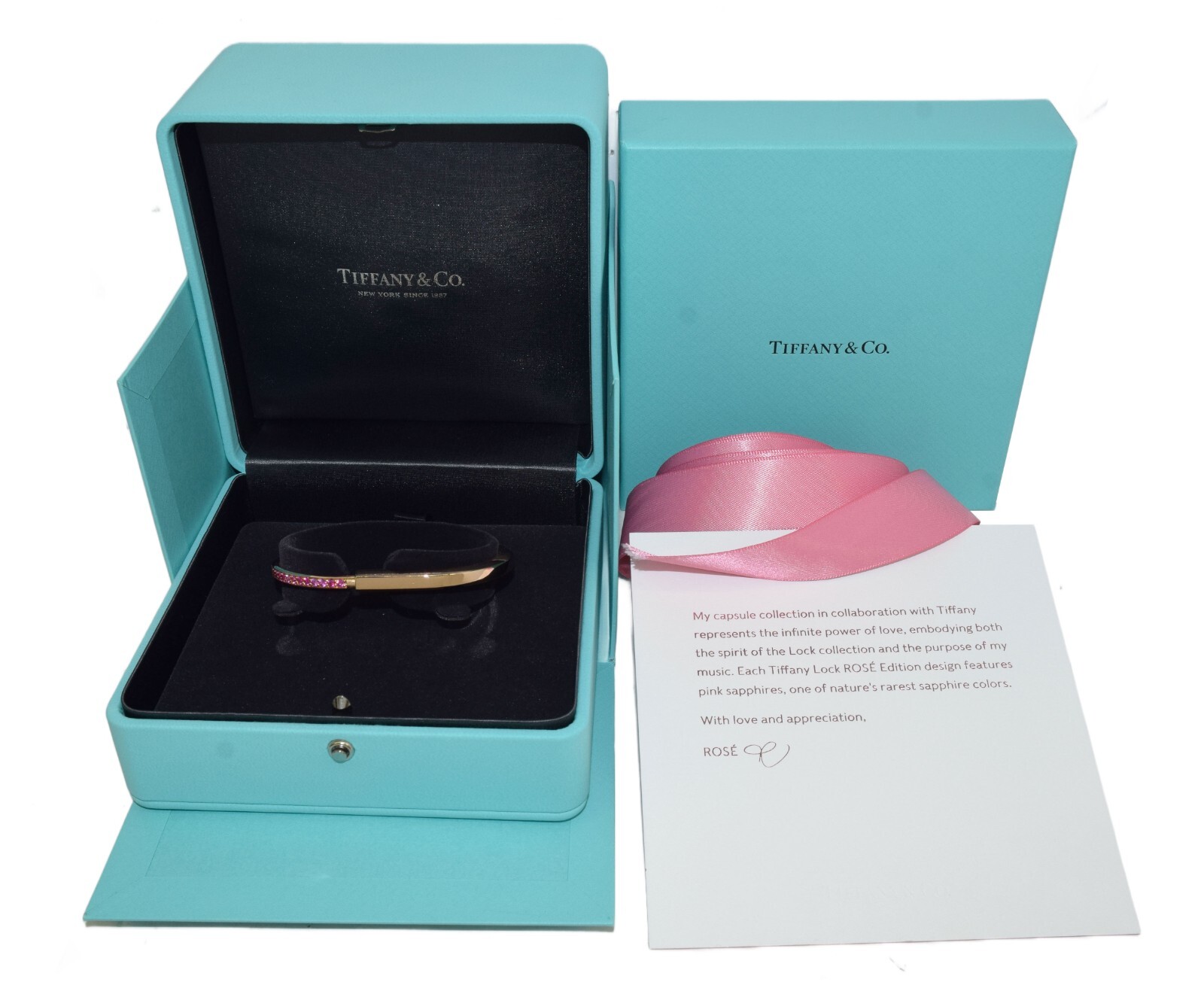 Tiffany & Co. Tiffany Lock Bangle 18k Rose Gold Pink Sapphires Bracelet Medium Tiffany & Co. Tiffany Lock Bangle 18k Rose Gold Pink Sapphires Bracelet Medium