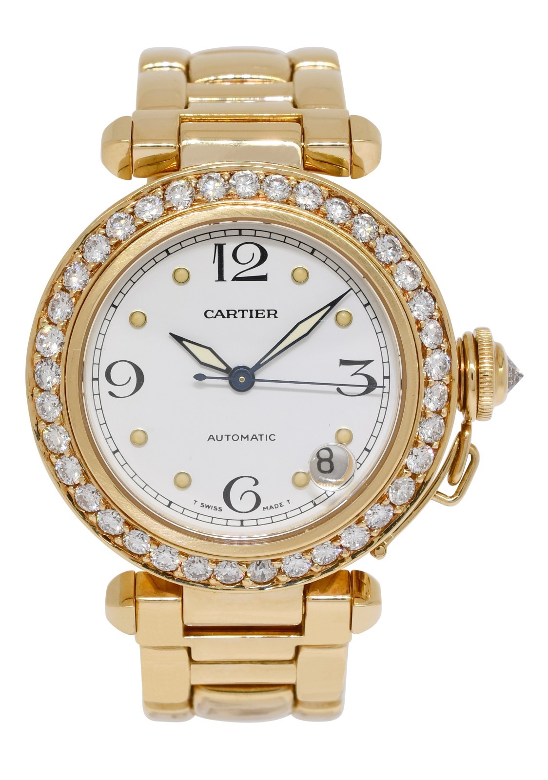 Cartier Pasha 18k Yellow Gold & Diamond Bezel Ladies 35mm Watch W30134H9 1035