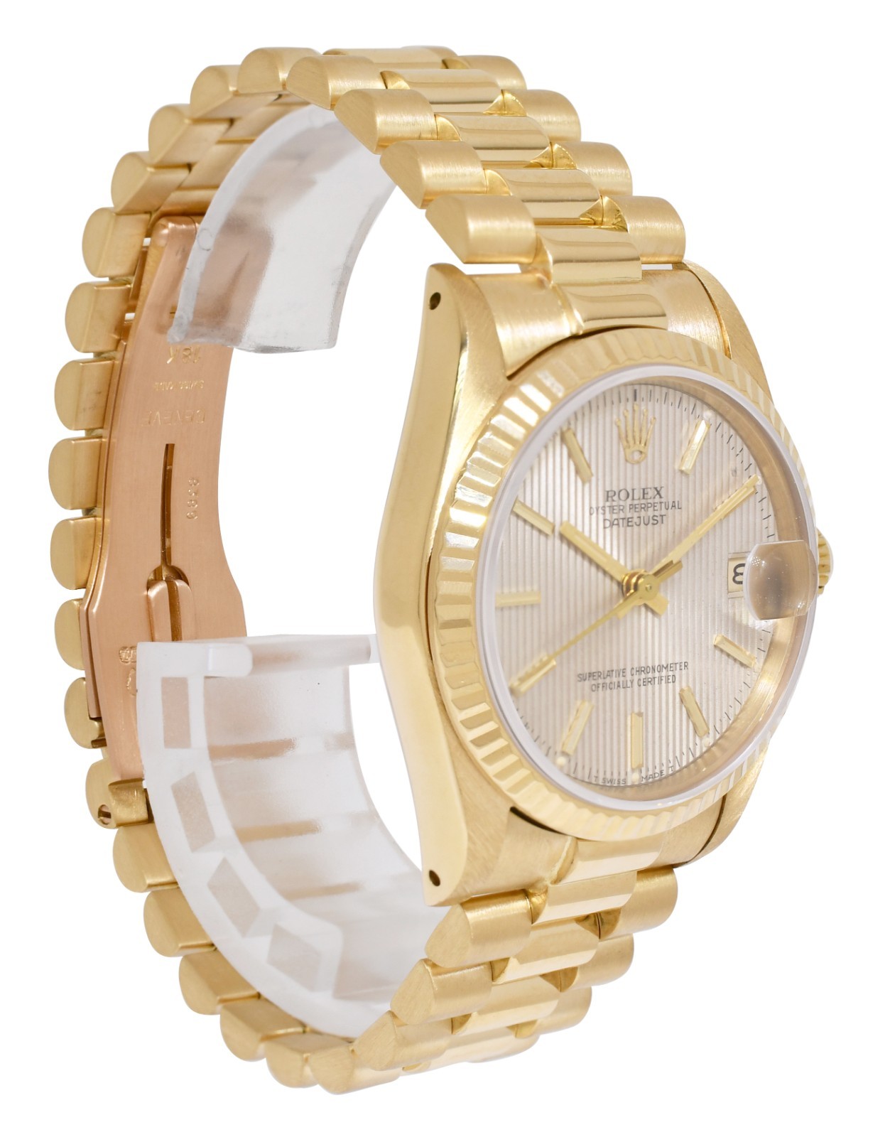 Rolex Datejust President 18k Yellow Gold Silver Tapestry 31mm Watch '84 68278