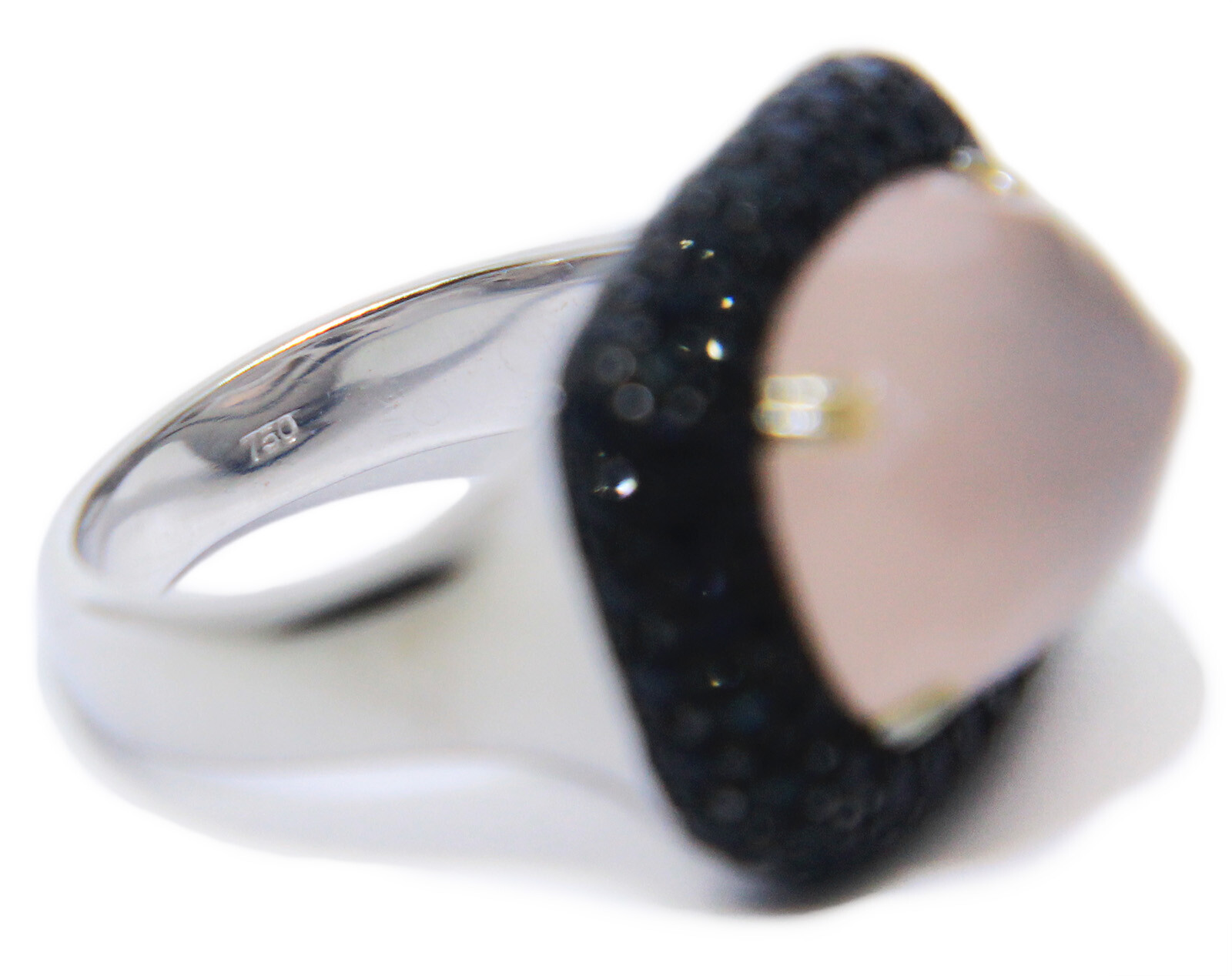 Black Diamond & Rose Quartz 18k White Gold Ladies Ring Size 7