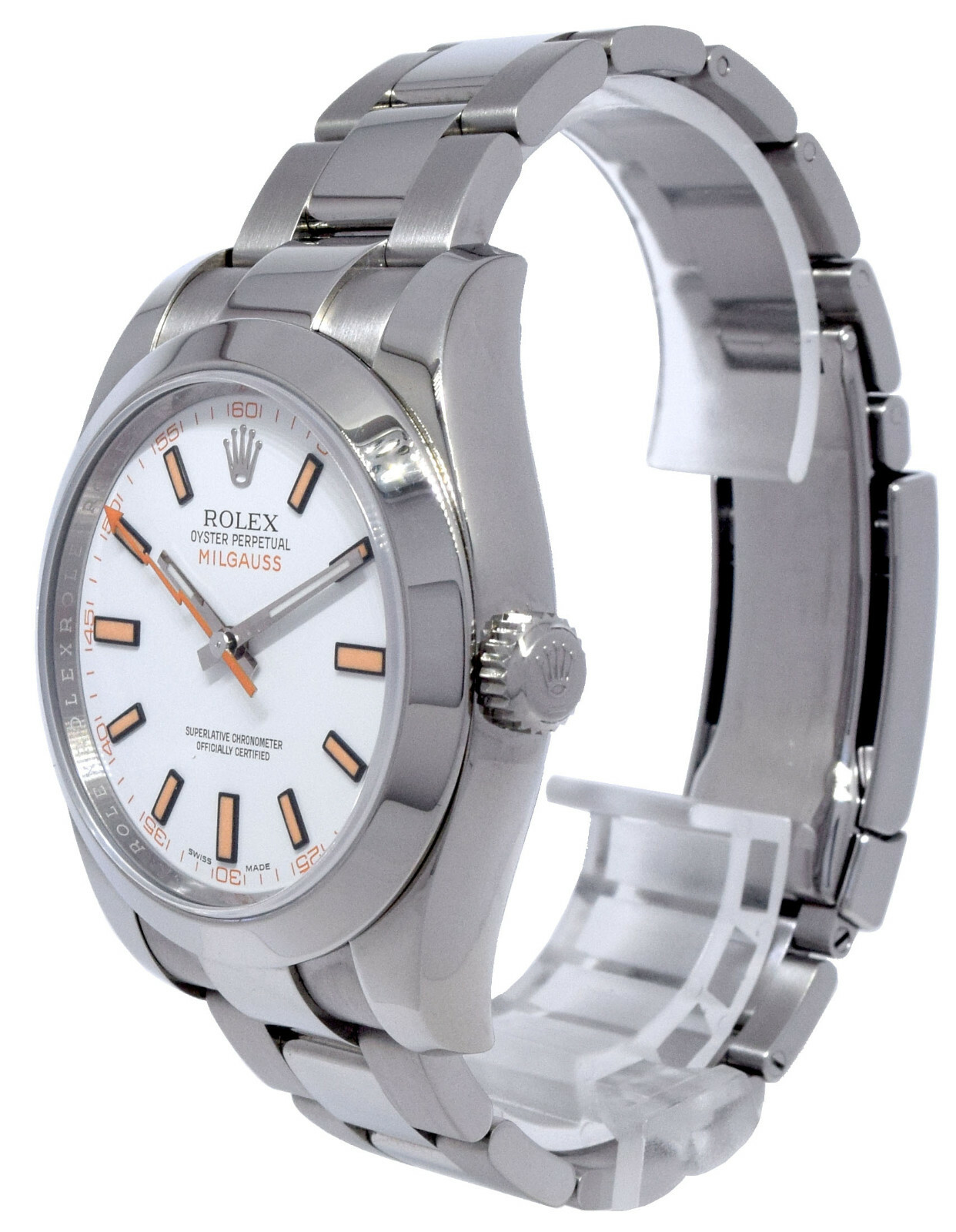 Rolex Milgauss Stainless Steel White Dial Oyster Mens 40mm Watch +Card V 116400