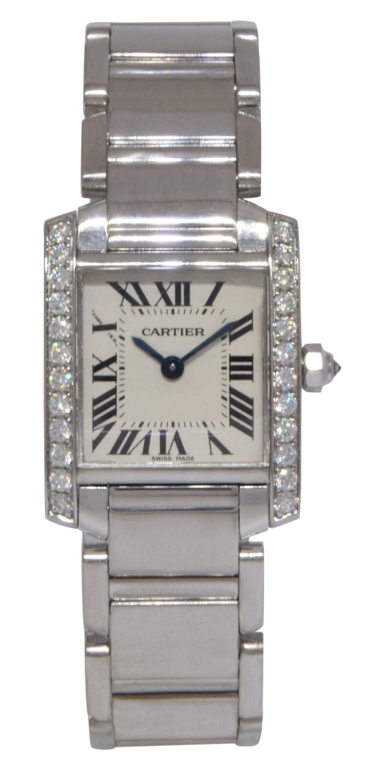 Cartier Tank Francaise Small 18k White Gold Diamond Ladies Watch WE1002S3 2403