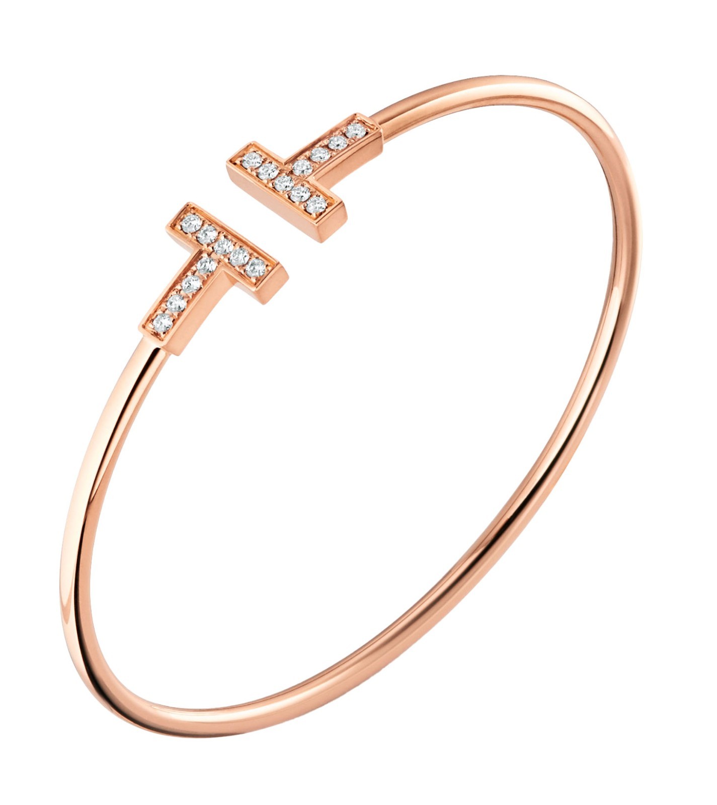 Tiffany & Co. Tiffany T Diamond Wire Bracelet 18k Rose Gold Size Medium