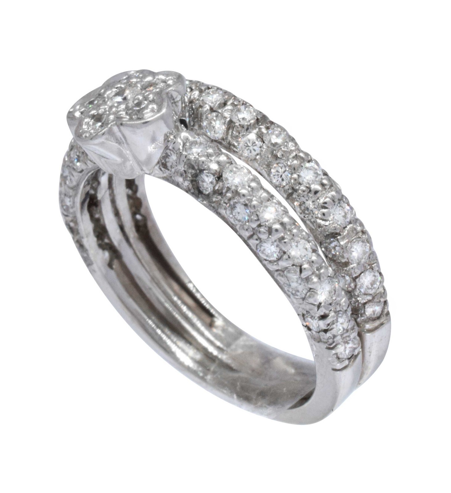 0.90 Carat Pave Diamond & 14k White Gold Ring Size 5.5