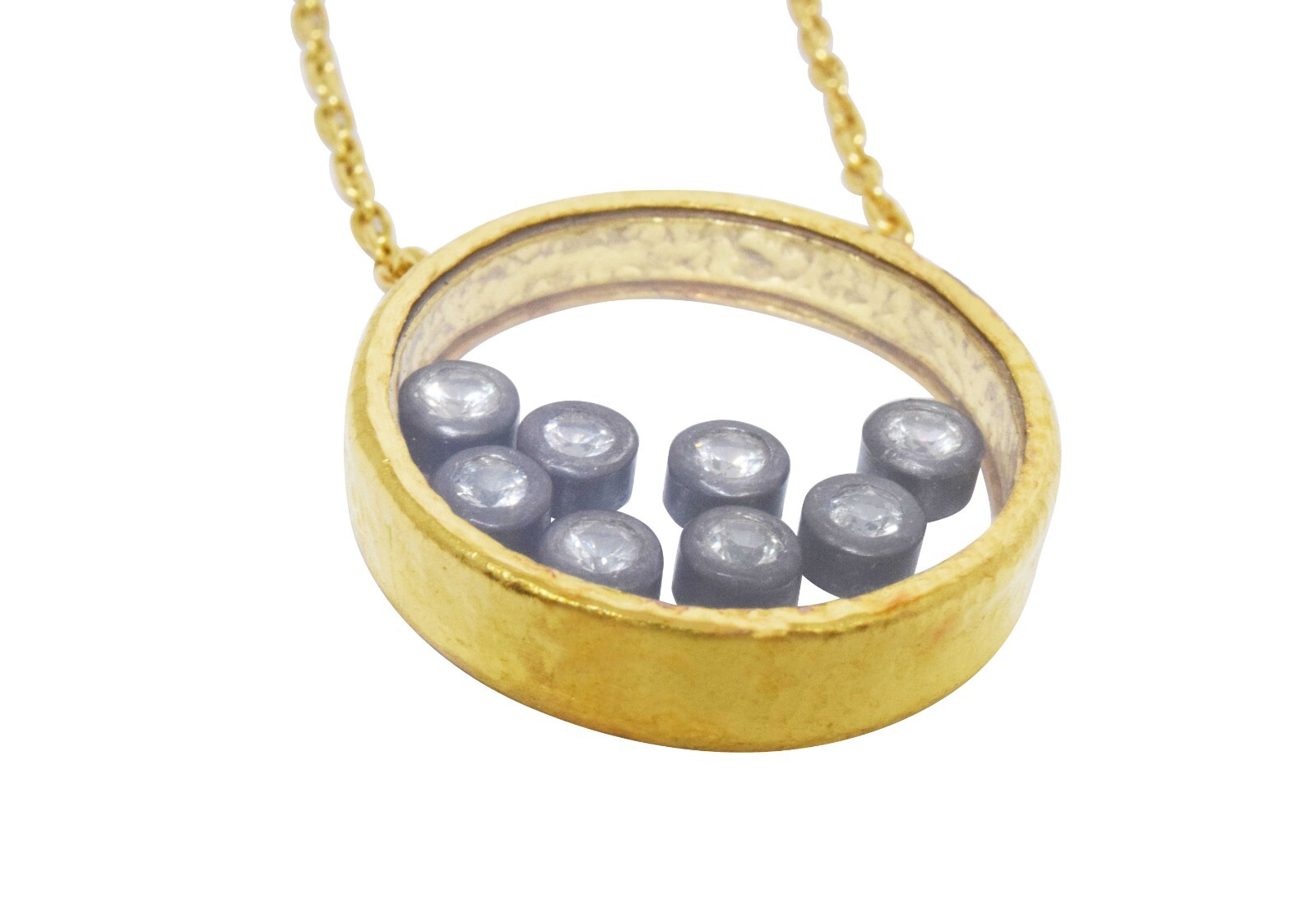 Ladies Pendant 8 Floating Diamonds 18k Gold 16" Chain