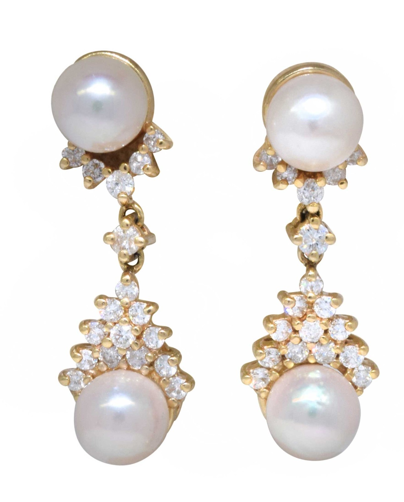 Ladies 14K Gold Cultured Pearl & Diamond Earrings