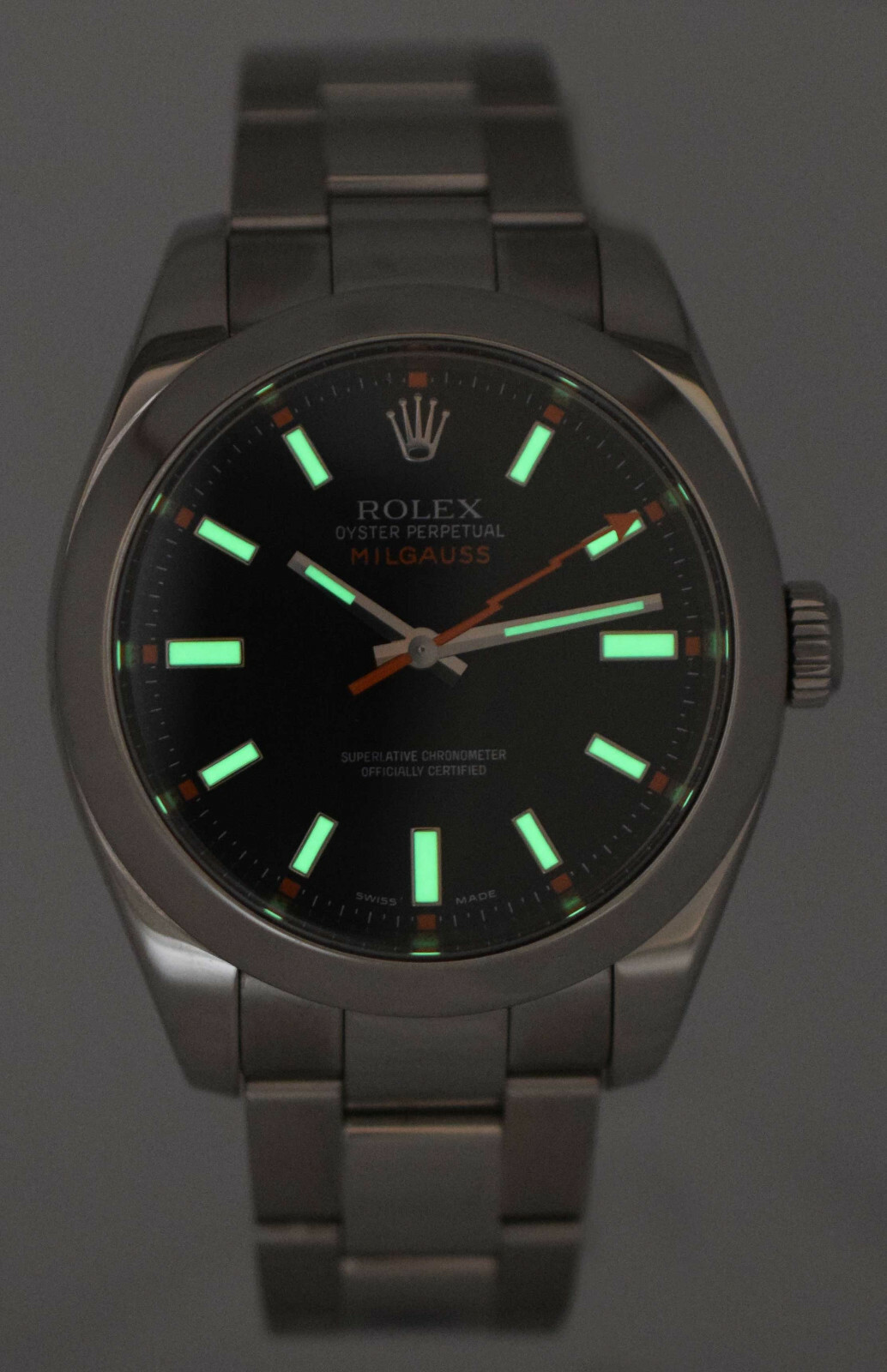 Rolex Milgauss Stainless Steel Black Dial Oyster Bracelet Watch M B/P 116400