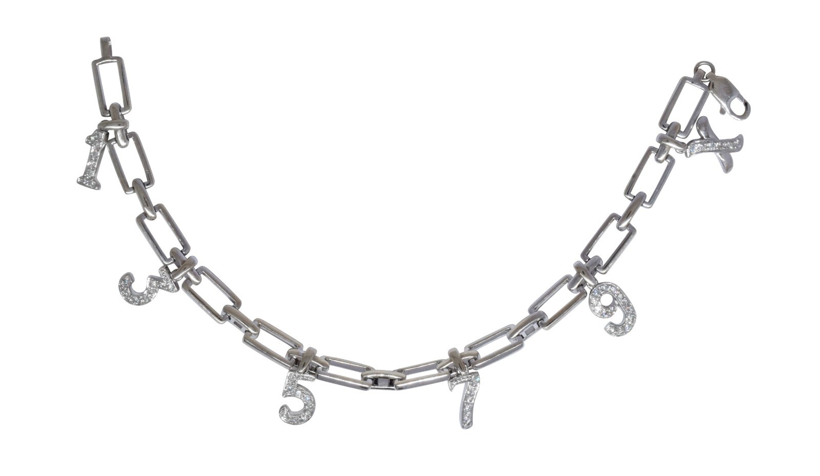 18k White Gold & Diamond Bracelet with Dangling Numbers