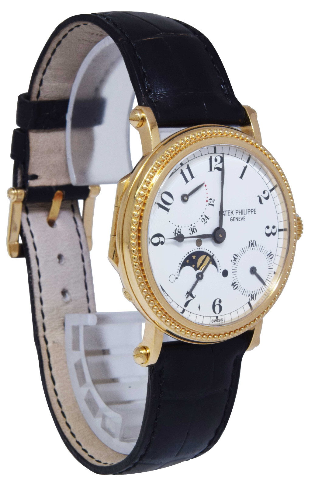 Patek Philippe 5015 Complications 18k YG Mens 35mm White Dial Watch 5015J