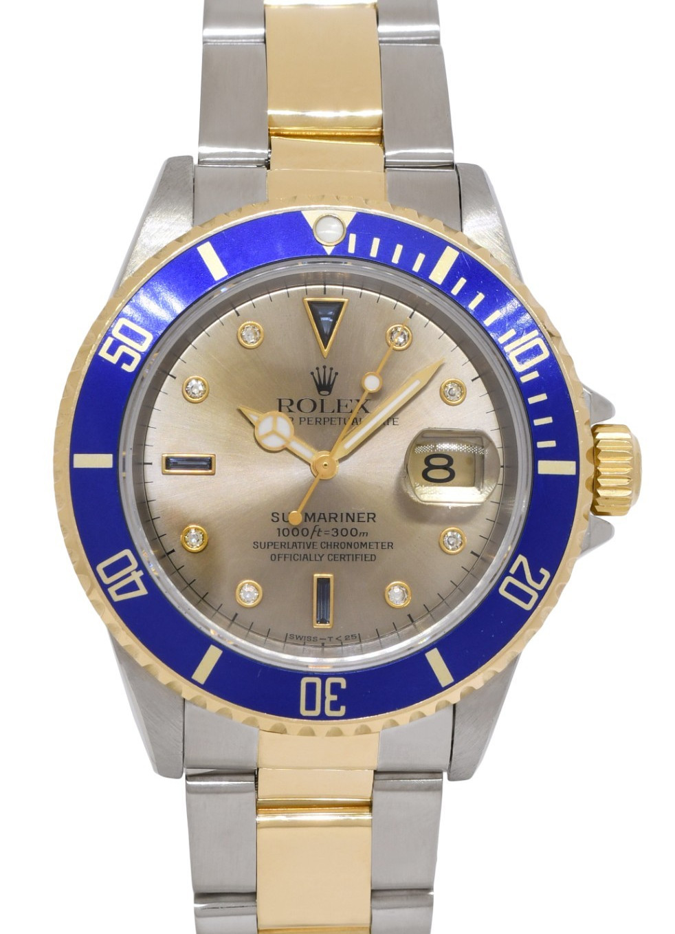 Rolex Submariner 18k Yellow Gold/Steel Slate Serti Diamond 40mm Watch U 16613 Rolex Submariner 18k Yellow Gold/Steel Slate Serti Diamond 40mm Watch U 16613