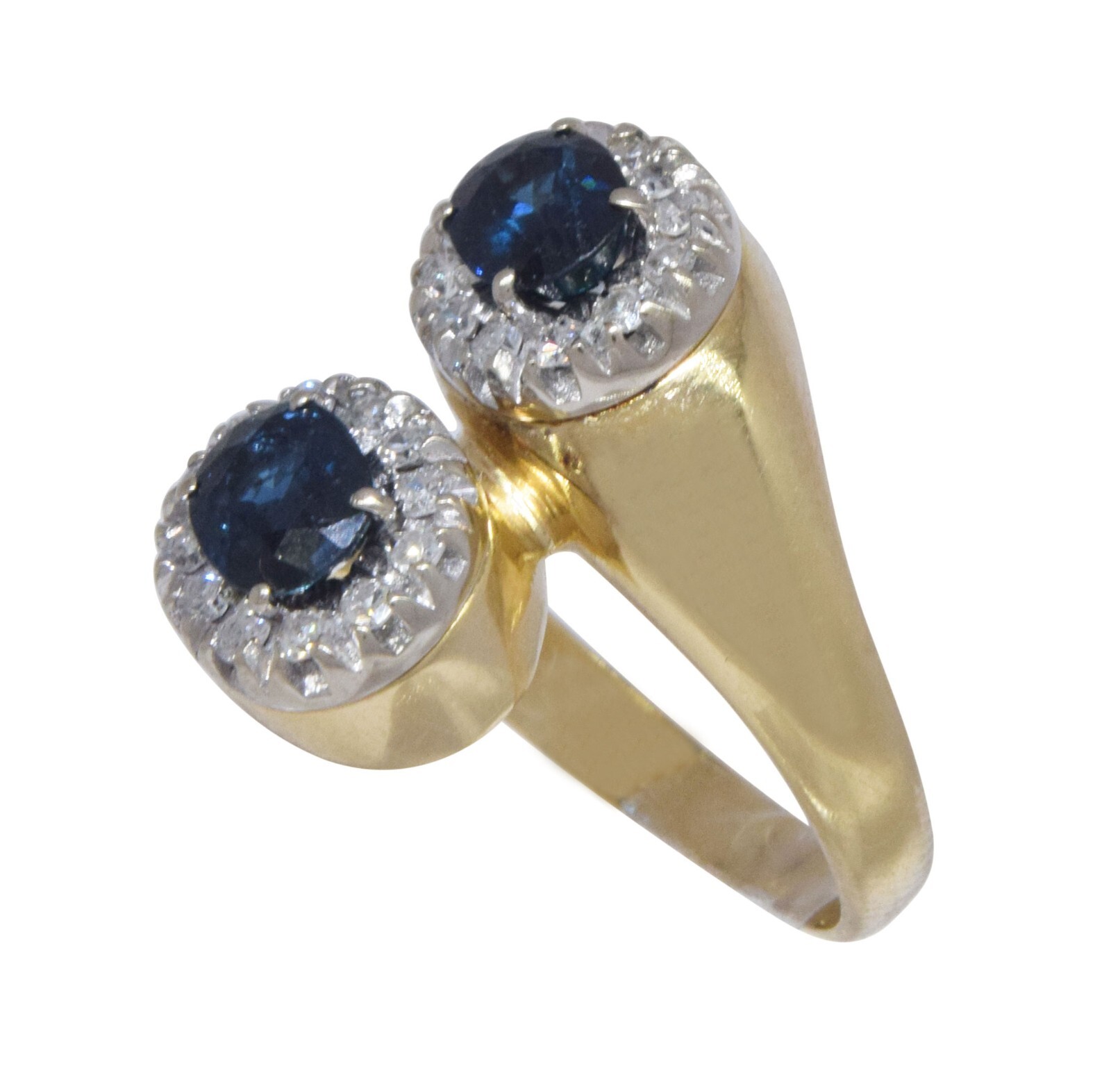 Bypass Sapphire & Diamond 18k Yellow Gold Ladies Ring Size 7