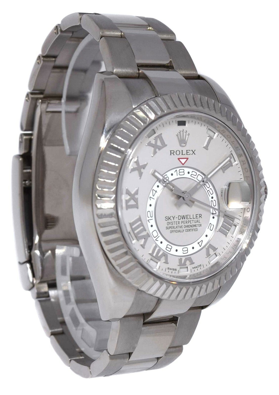 Rolex Sky-Dweller GMT 18k White Gold Ivory Roman Dial Mens 42mm Watch 326939