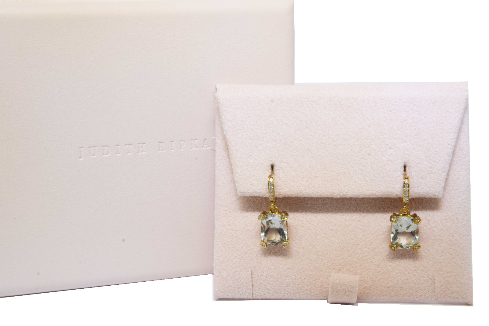 Judith Ripka 18K Diamond & Prasiolite Earrings New