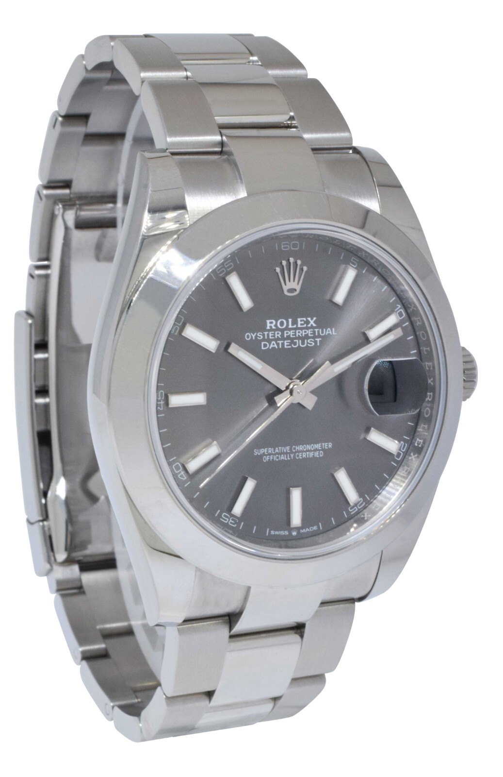 NOS Rolex Datejust 41 SS Rhodium Index Dial Oyster Mens Watch B/P '21 126300