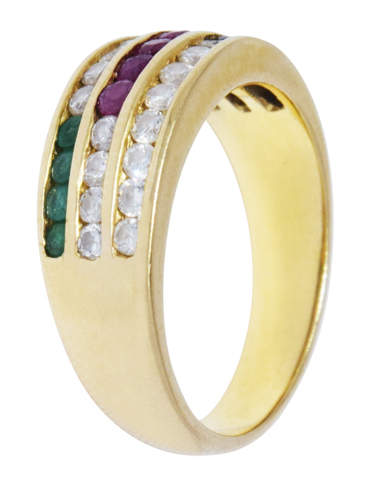 Ladies 18k  Diamond Ruby Sapphire & Emerald Ring 6.5