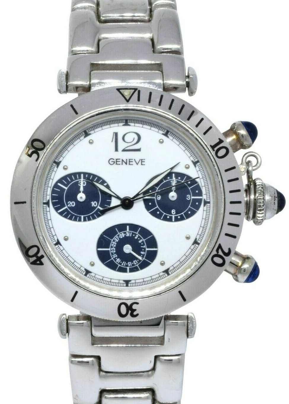 Geneve Chronograph 18k White Gold Italy Mens 38mm Quartz Watch Geneve Chronograph 18k White Gold Italy Mens 38mm Quartz Watch