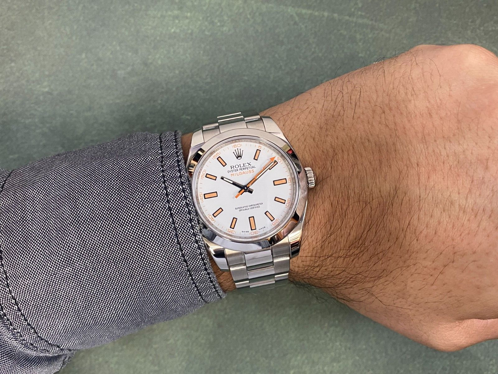 Rolex Milgauss Stainless Steel White Dial Oyster Mens 40mm Watch M 116400
