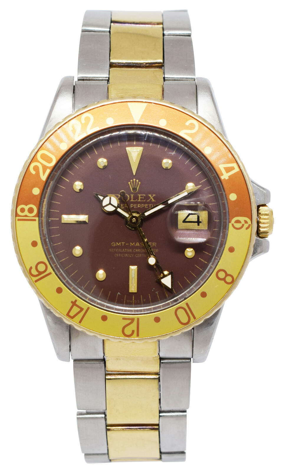 Rolex GMT-Master 14k YG/Steel Brown Dial Root Beer Mens 40mm '69 Watch 1675