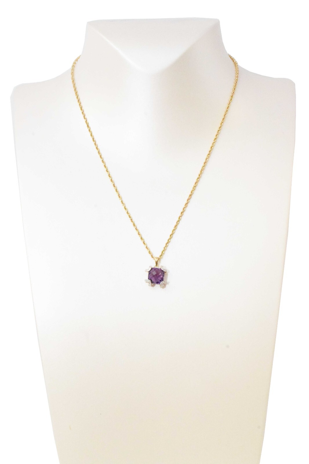 Ladies Necklace 14k Yellow Gold Diamonds & Amethyst 18.5 inch Chain