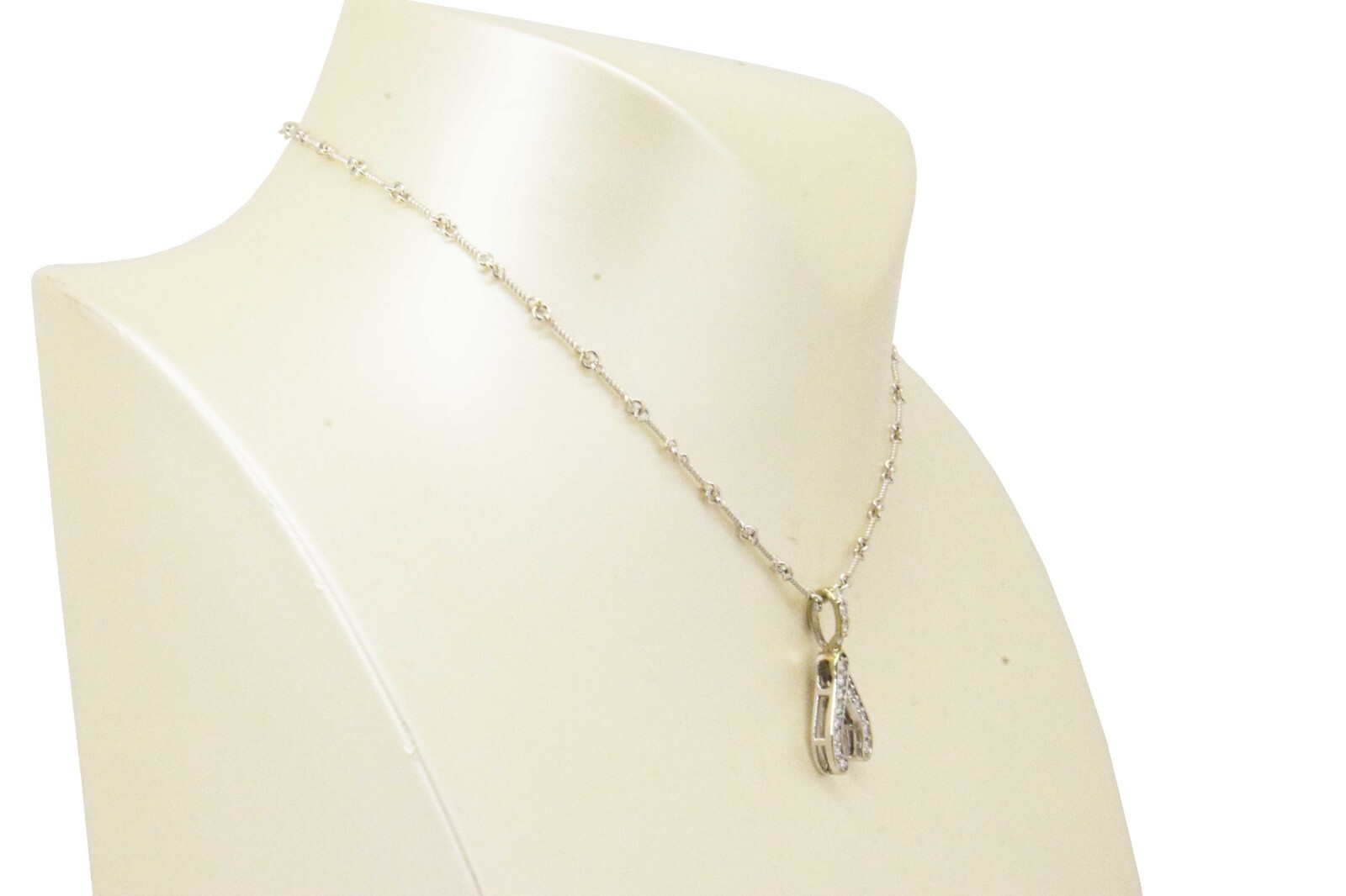 Wishbone Pendant & Chain 18k White Gold & Diamonds Ladies Necklace