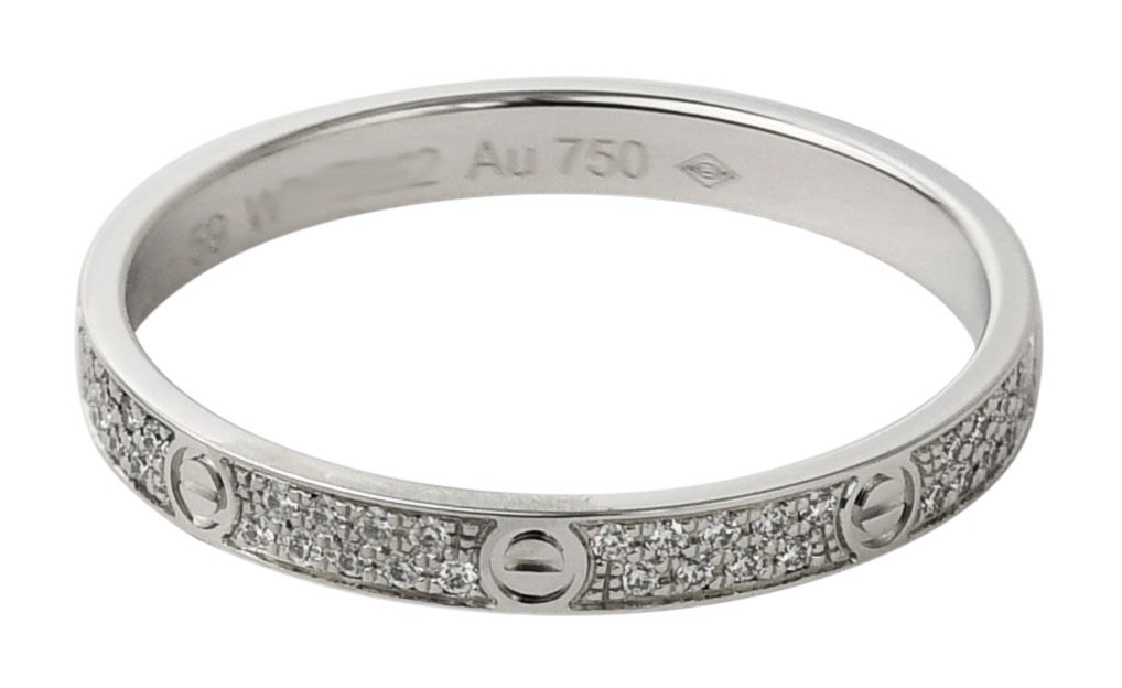 Cartier Love Ring Pave Diamond 18k White Gold Mini Band Size 59 B/P '24 B4218259 Cartier Love Ring Pave Diamond 18k White Gold Mini Band Size 59 B/P '24 B4218259