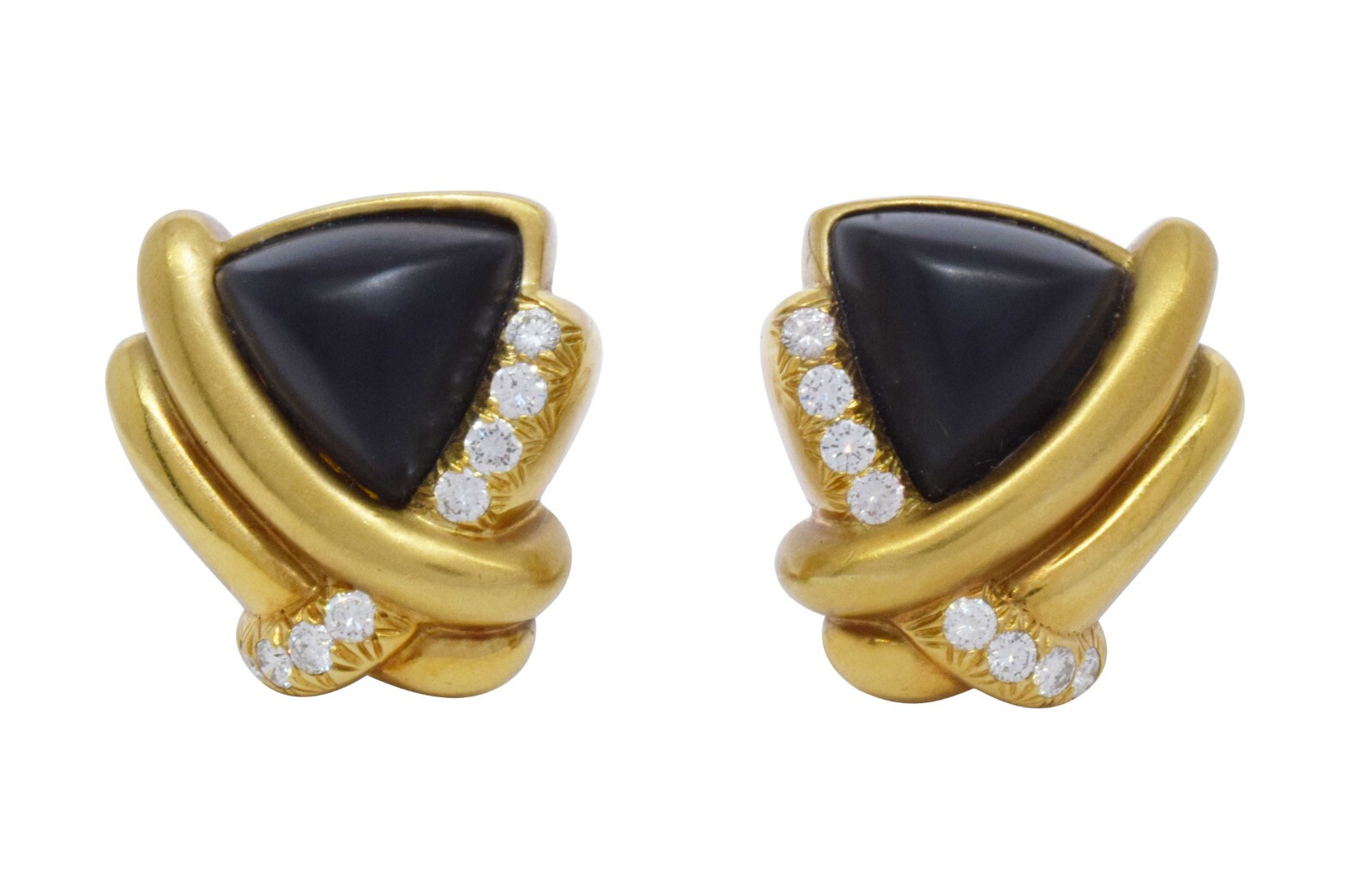 Ladies 18k Yellow Gold  "MARLENE STOWE" Wood & Diamond Earrings Omega Backs