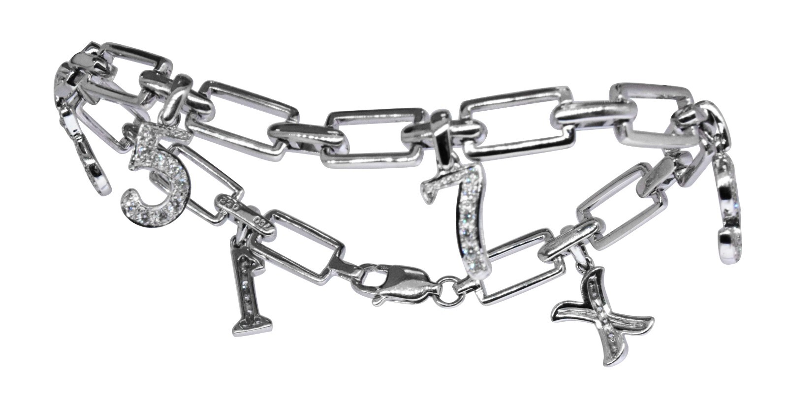 18k White Gold & Diamond Bracelet with Dangling Numbers