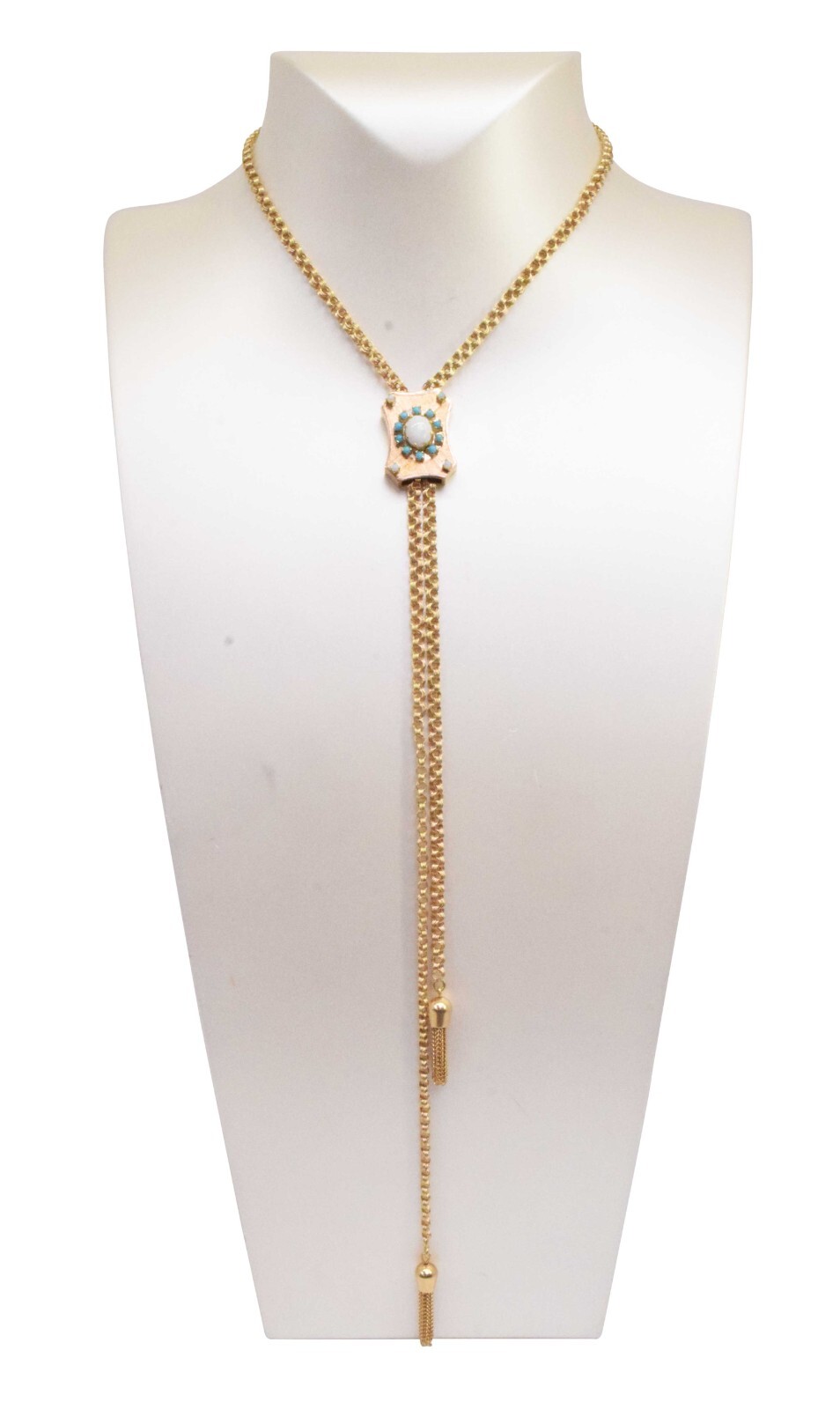 Opal & Tuquoise Lanyard Link Chain Necklace in 14k Yellow Gold Opal & Tuquoise Lanyard Link Chain Necklace in 14k Yellow Gold