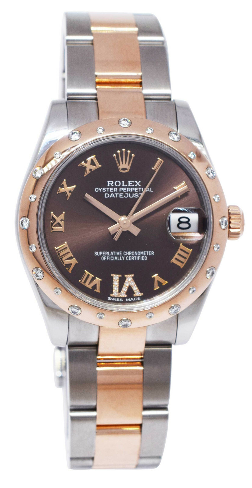Rolex Datejust SS/18k RG Diamond Bezel Chocolate Dial 31mm Watch 178341
