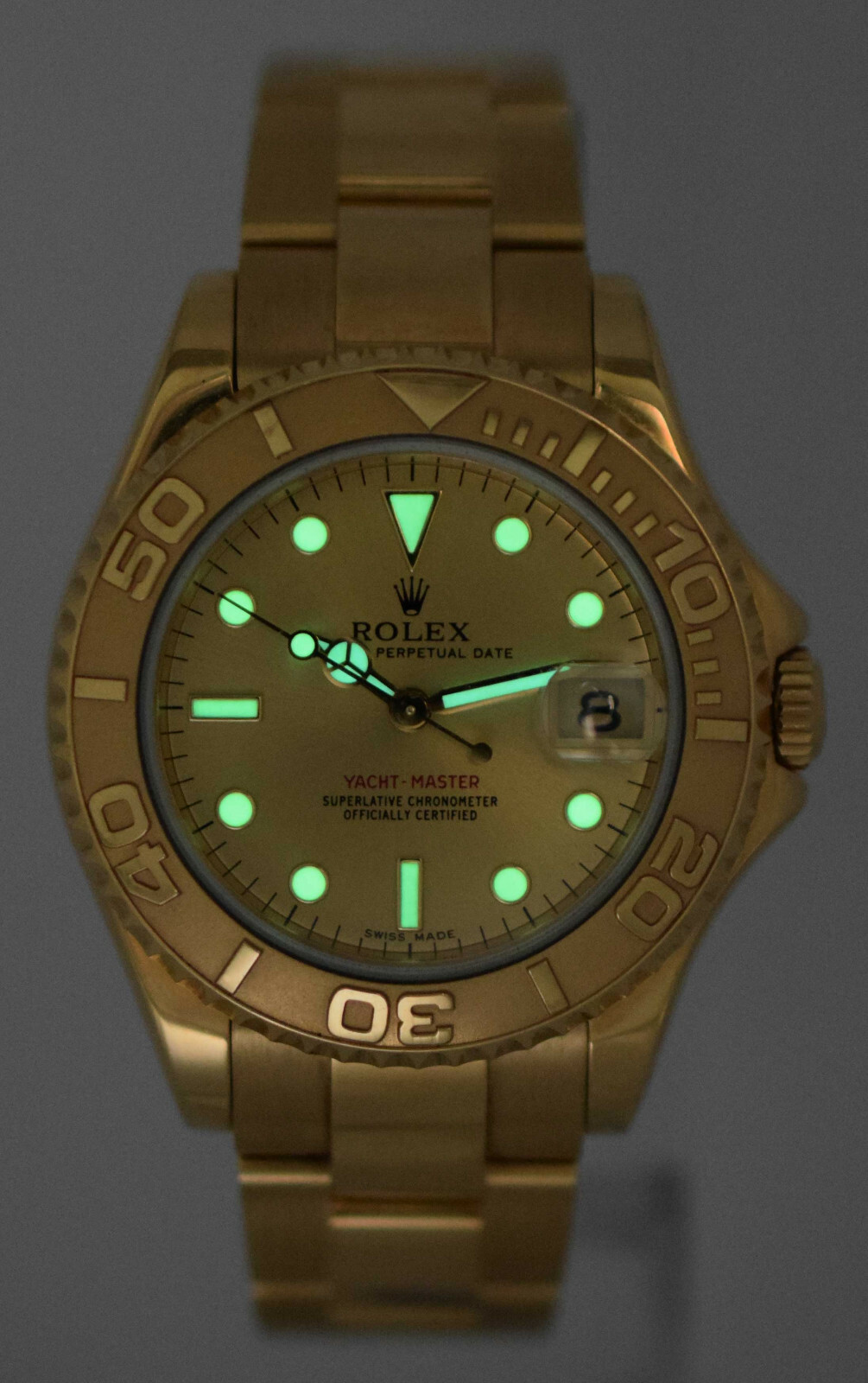 Rolex Yacht-Master 18k Yellow Gold Champagne 35mm Midsize Watch K 168628