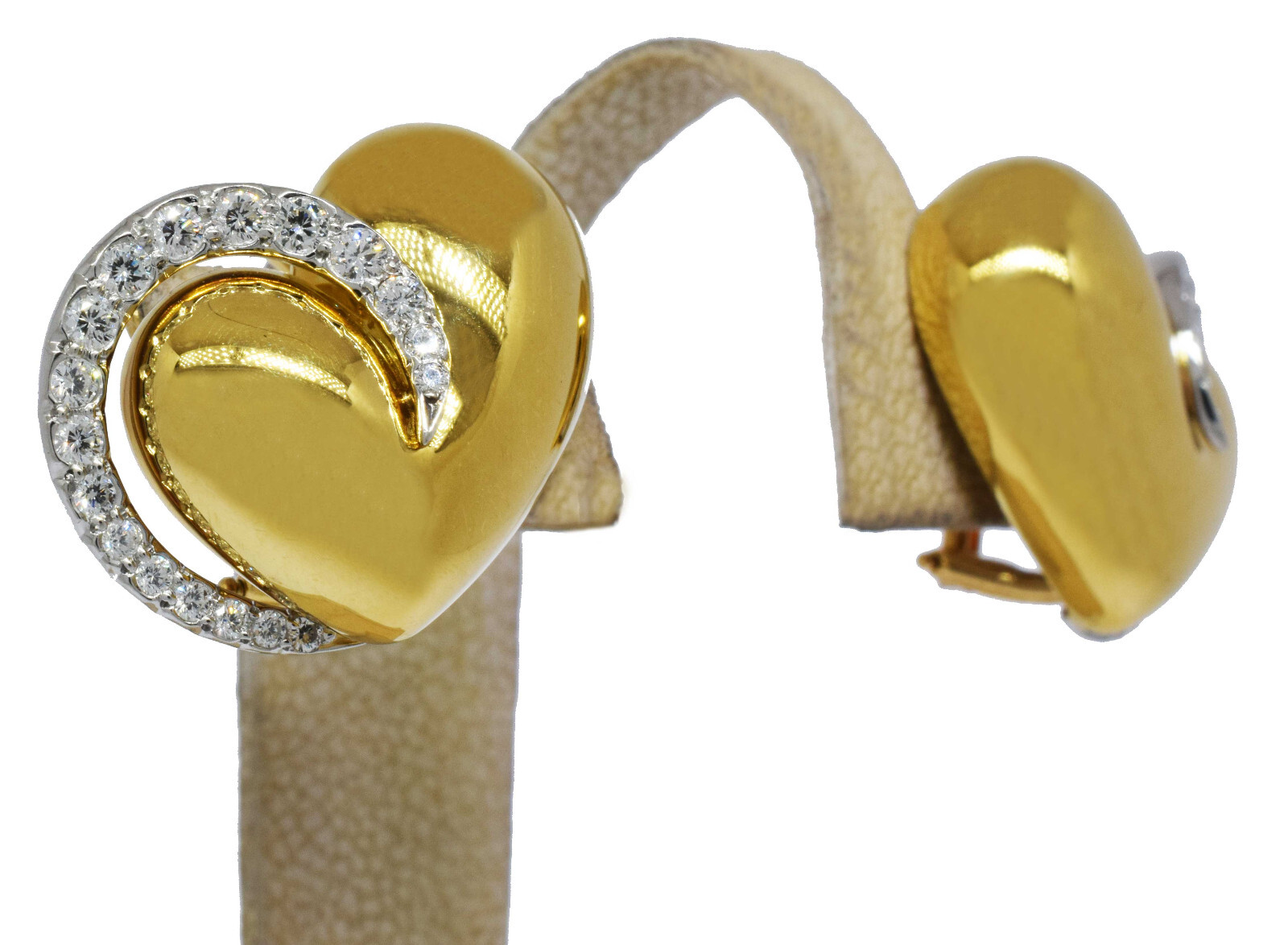 Diana Vincent 18k Yellow Gold & Platinum 1.30ct Diamond Heart Earrings