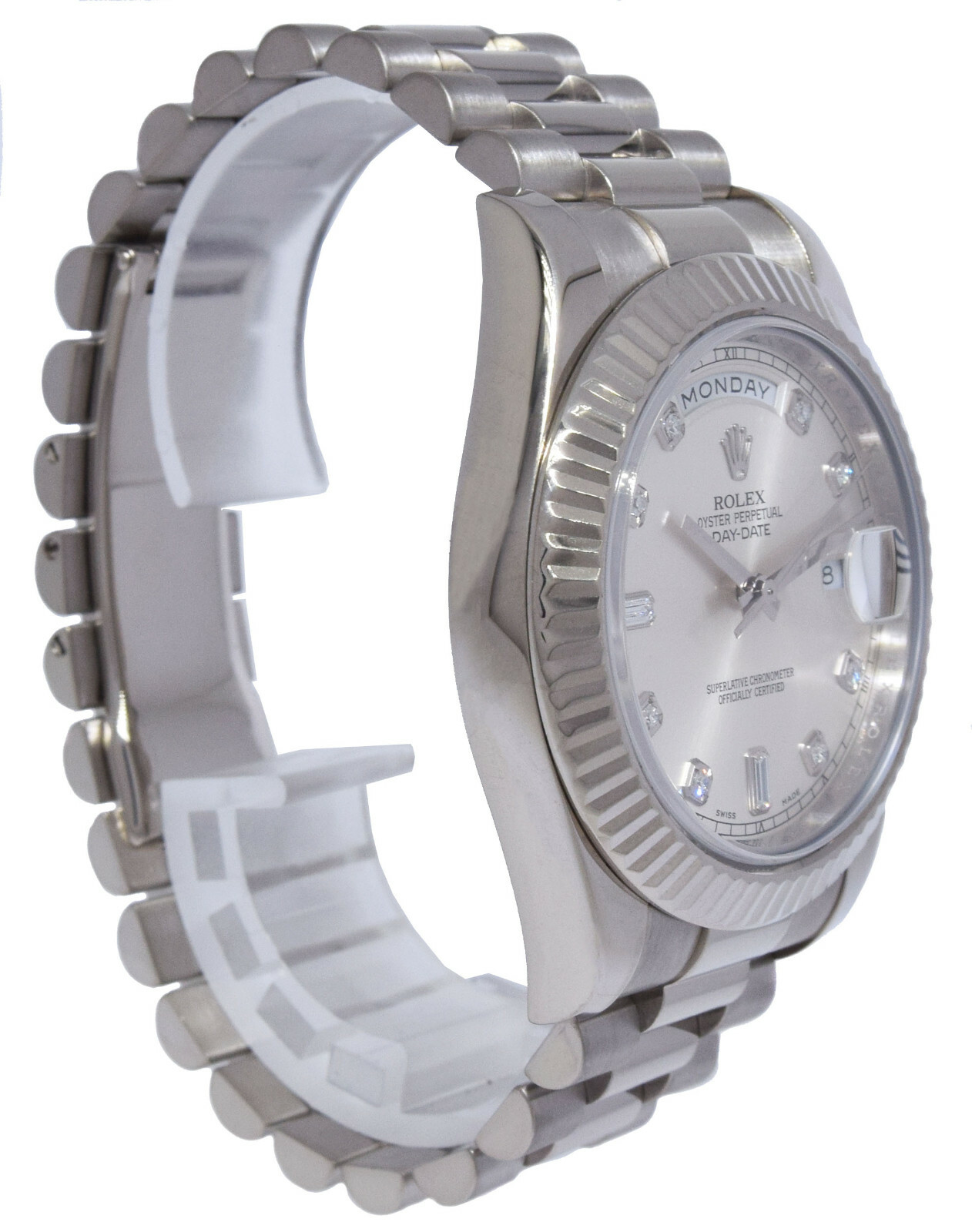Rolex Day-Date II President 18k WG Silver Diamond Dial 41mm Watch B/P 218239