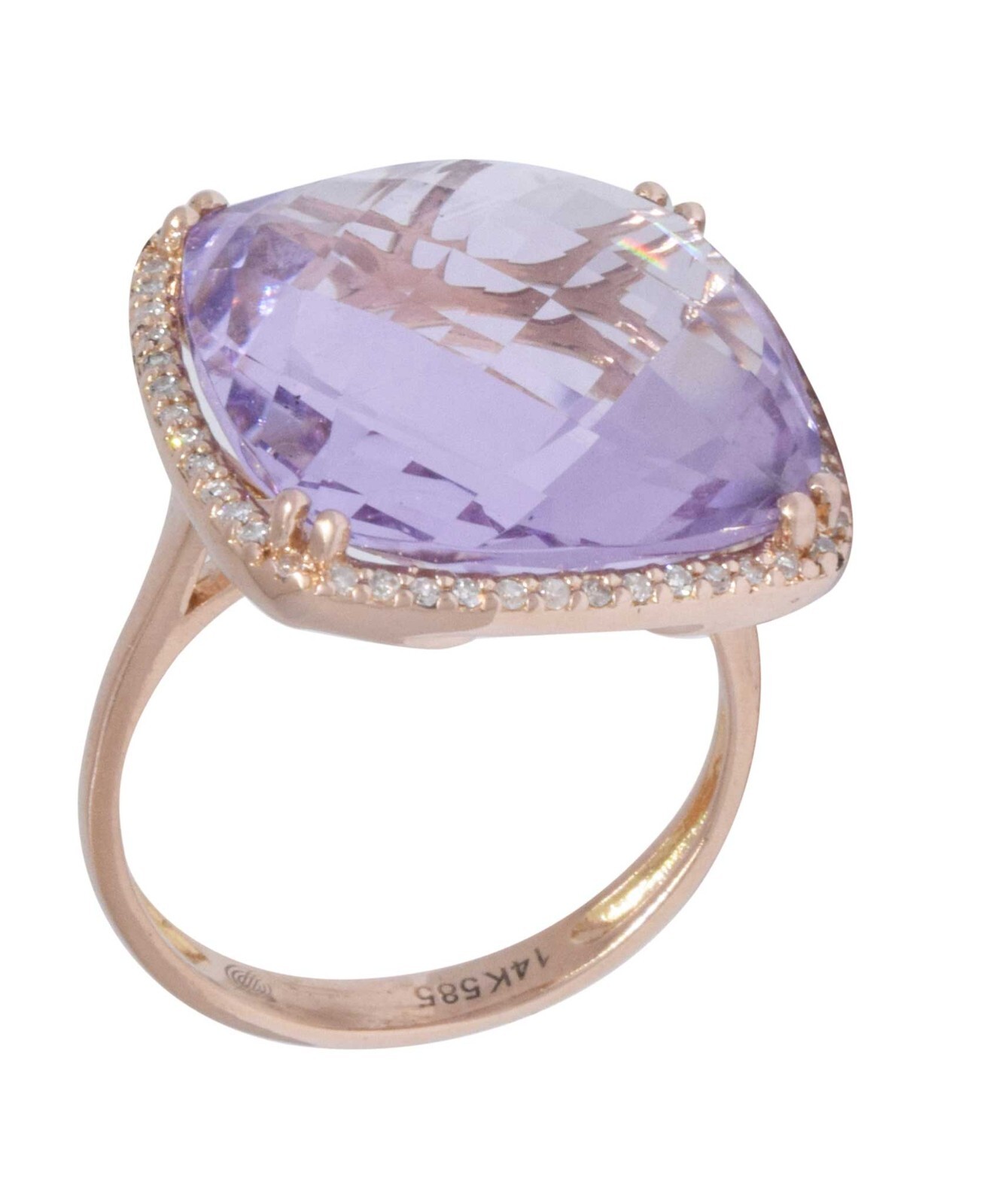 Amethyst & 0.26ct Diamond 14k Rose Gold Ladies Ring 6.5