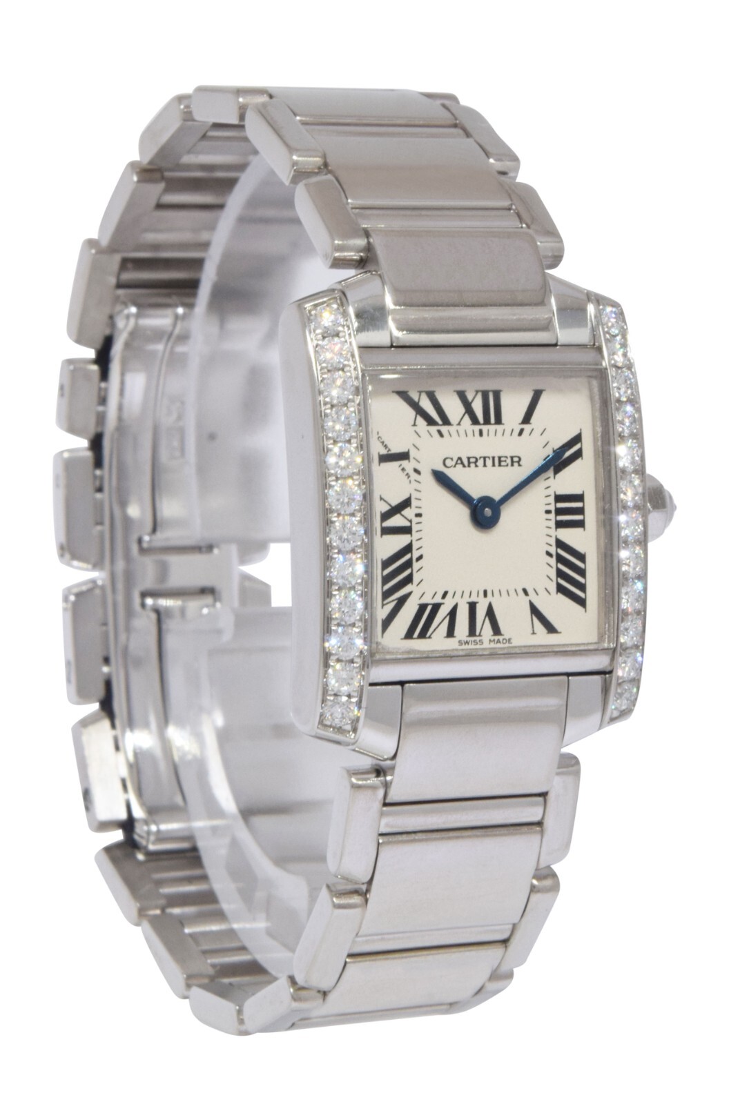Cartier Tank Francaise Small 18k White Gold Diamond Ladies Watch WE1002S3 2403
