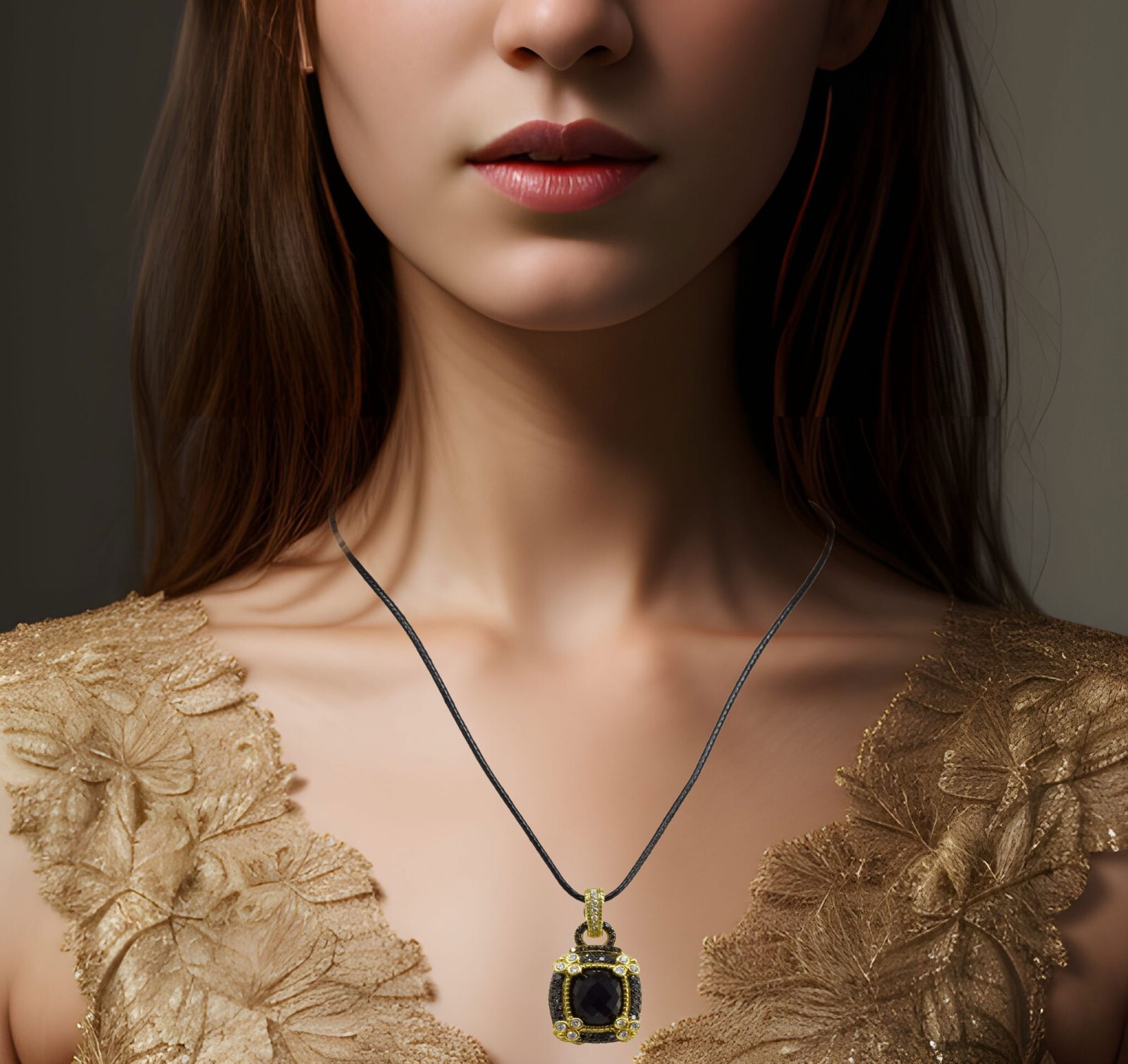 Judith Ripka 18k Yellow Gold Onyx Black & White Diamond Pendant