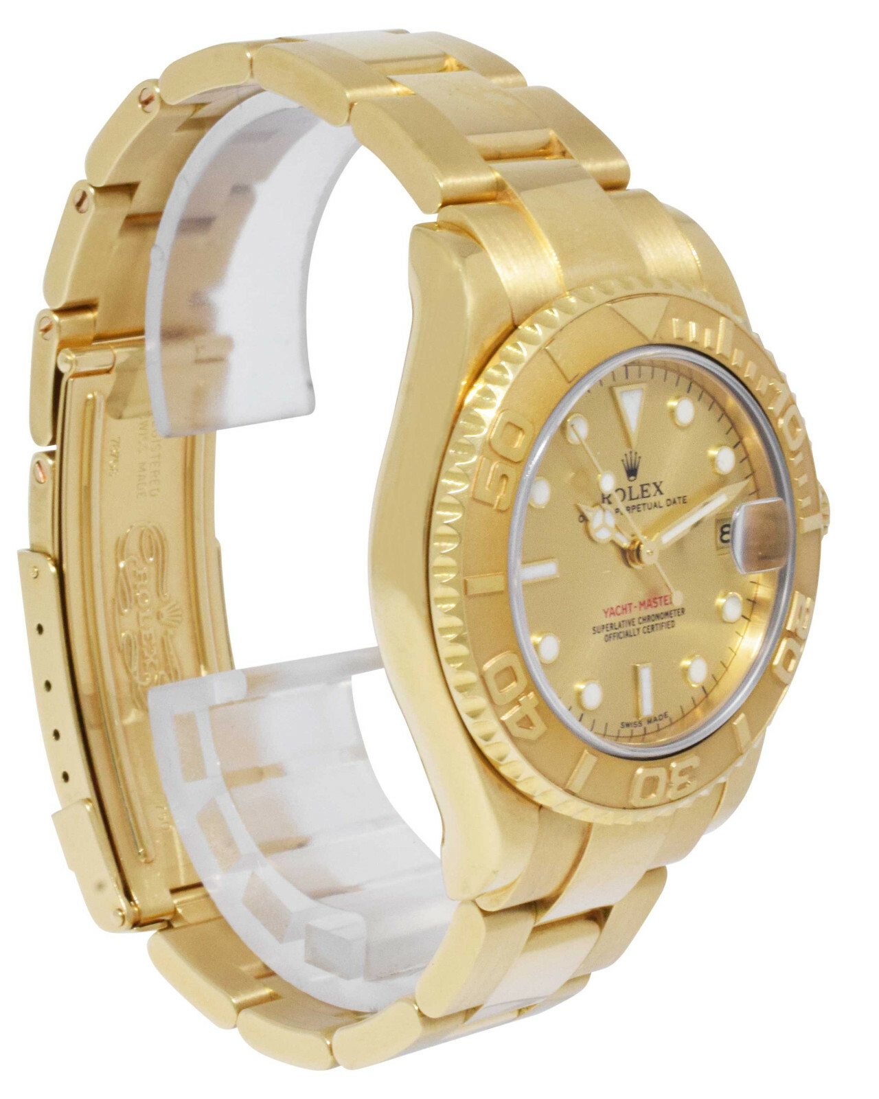 Rolex Yacht-Master 18k Yellow Gold Champagne 35mm Midsize Watch K 168628