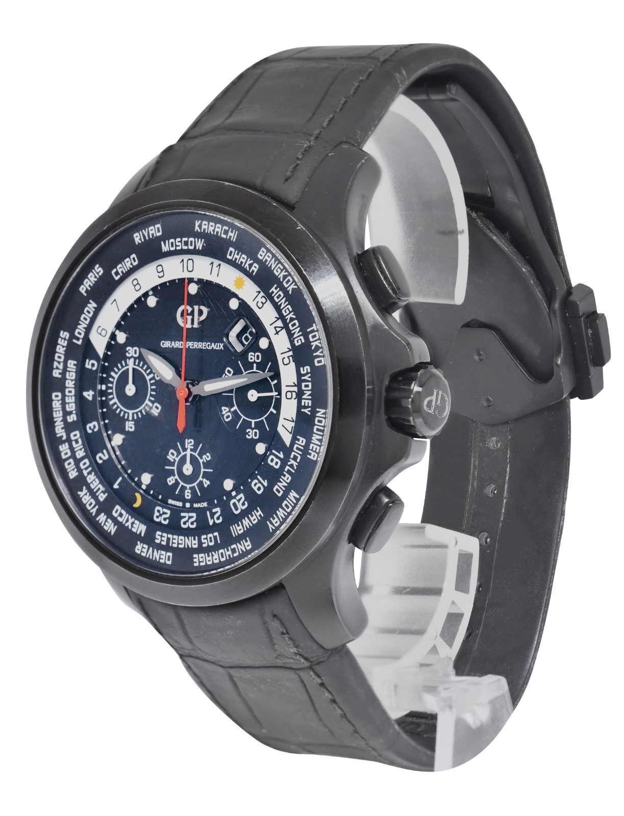 Girard Perregaux Traveller WWTC Chronograph Black Titanium DLC 44mm Watch 49700