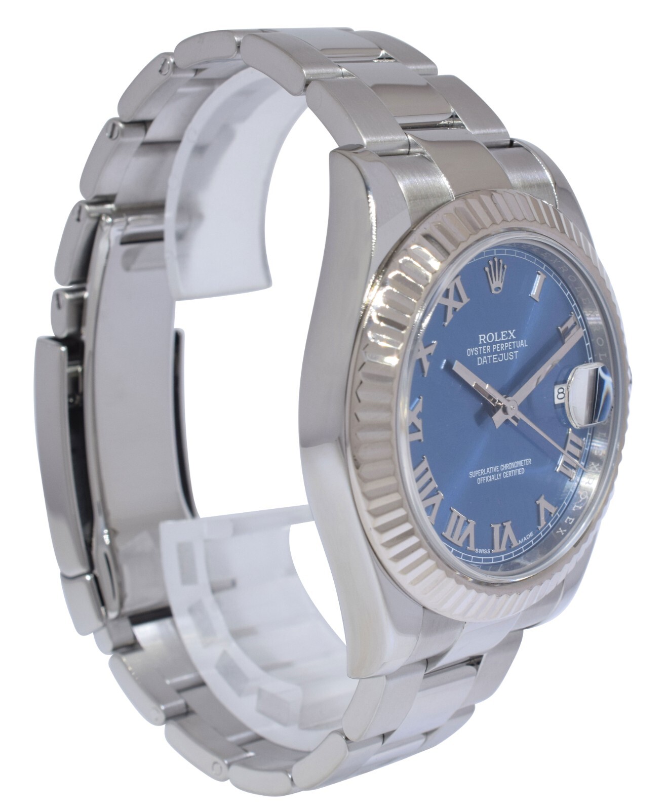 Rolex Datejust II Steel & 18k White Gold Bezel Blue Dial Mens 41mm Watch 116334