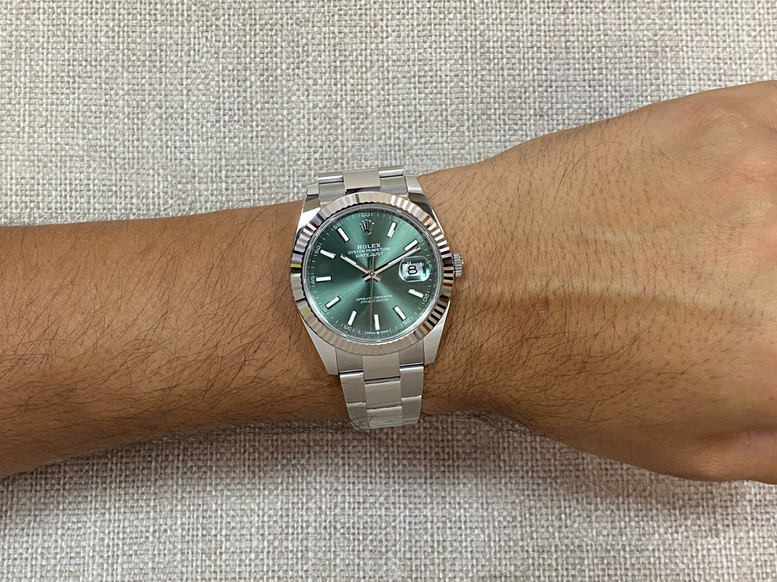 NEW Rolex Datejust 41 Steel & 18k WG Bezel Mint Green Dial Watch B/P '25 126334