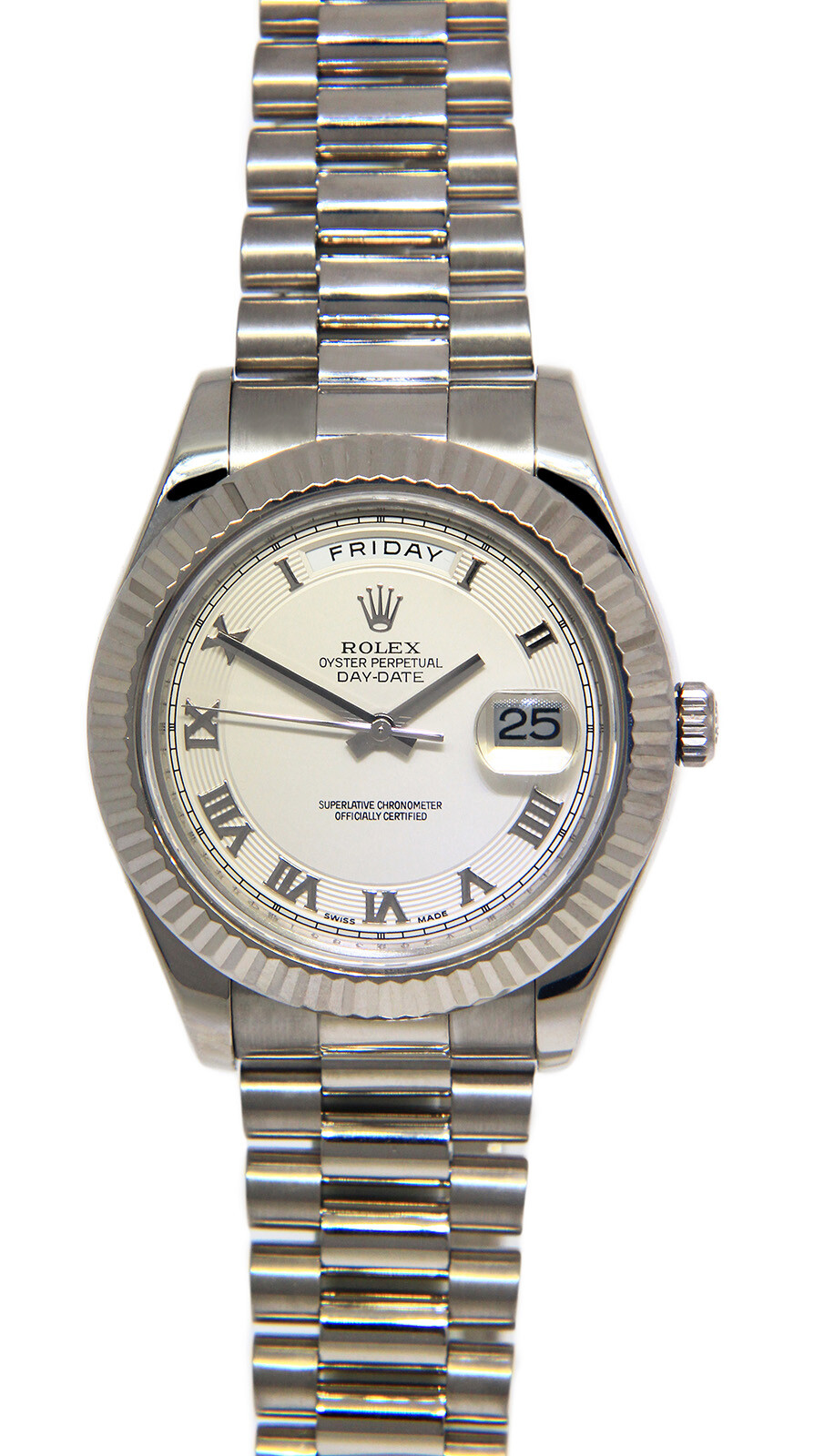 Rolex Day-Date II President 18k WG Ivory Concentric 41mm Watch '12 B/P 218239