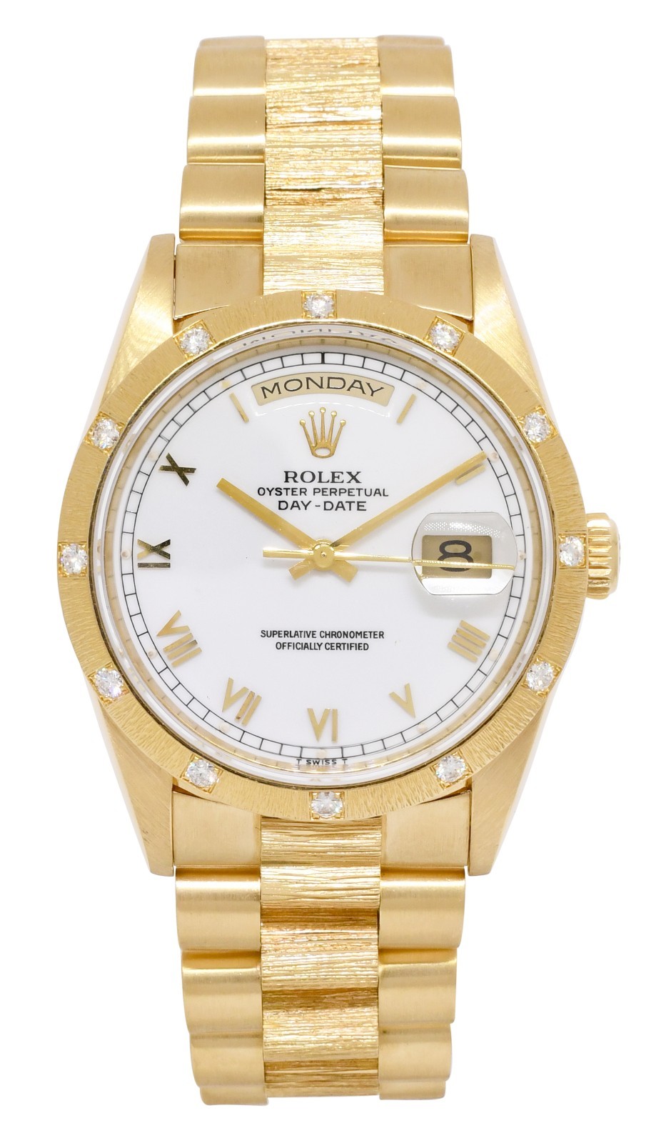 Rolex Day-Date President 18k Yellow Gold Bark Diamond 36mm Watch W 18308