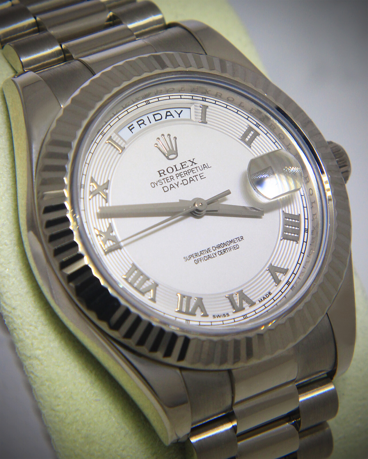 Rolex Day-Date II President 18k WG Ivory Concentric 41mm Watch '12 B/P 218239