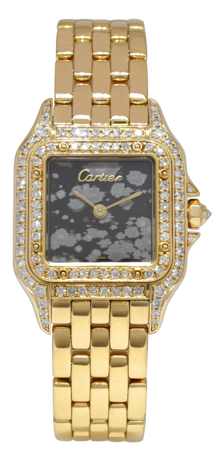 Cartier Panthere Small 18k Yellow Gold Obsidian Stone Dial Diamond Ladies Watch