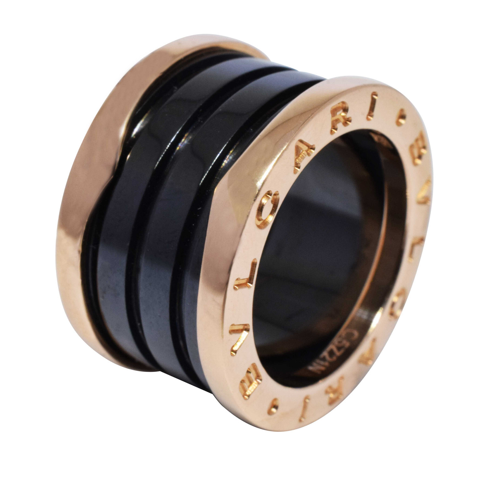Bvlgari B.Zero1 18k Rose Gold & Black Ceramic Four Band Ring Size 47 B/P 345845