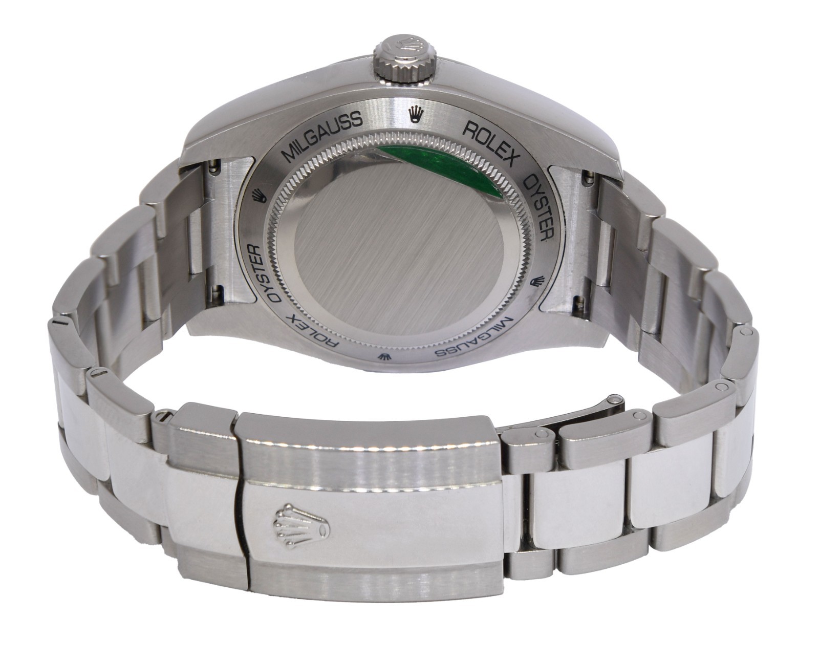Rolex Milgauss Steel Blue Dial Green Crystal Mens 40mm Watch +12 116400