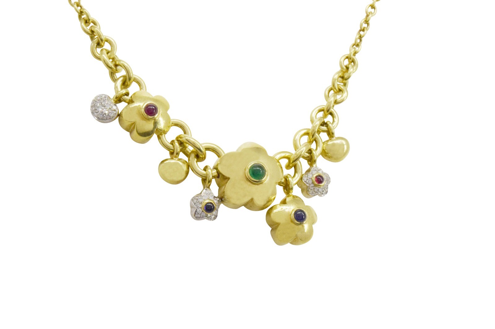 Ladies Dangle Charm Necklace 18K Yellow Gold 16.5"