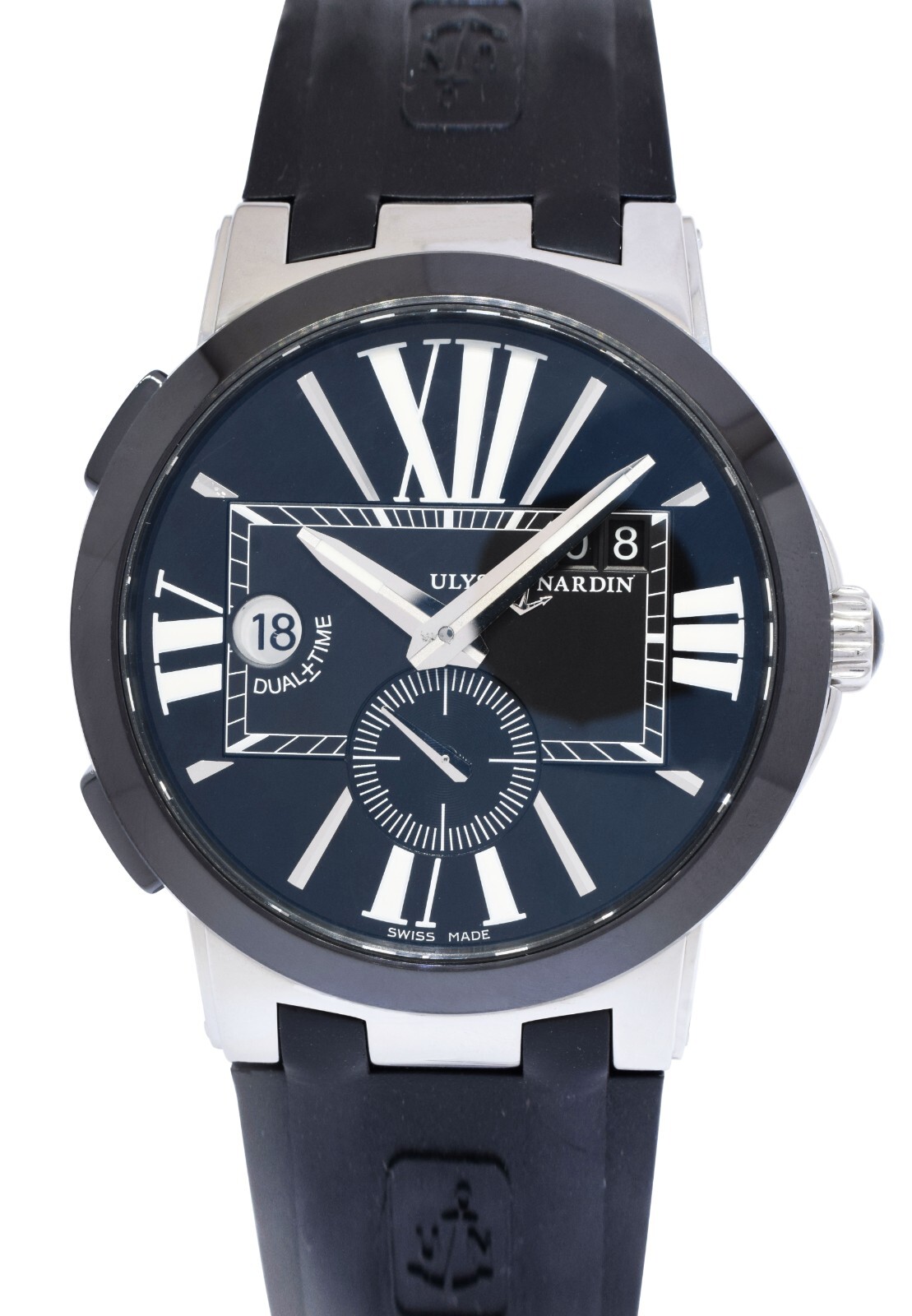 Ulysse Nardin Executive Dual Time Steel & Ceramic Mens 43mm Watch B/P 243-00